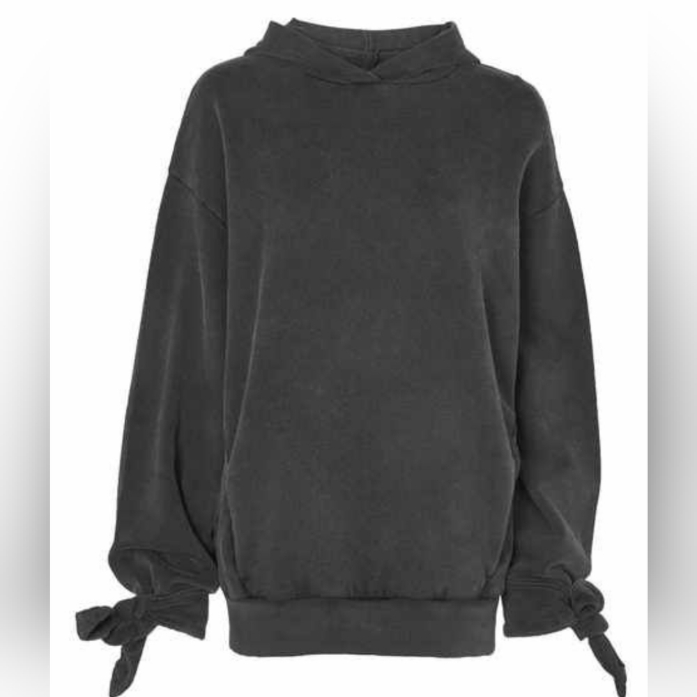 TopShop Dark Grey Oversized Hoodie with tie sleeves size 4 NWT